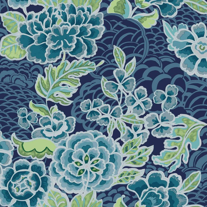 Waverly Zen Garden Peel and Stick Wallpaper Peel and Stick Wallpaper RoomMates Roll Blue 
