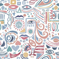 Mod Faces Peel & Stick Wallpaper Peel and Stick Wallpaper RoomMates Roll Pink 