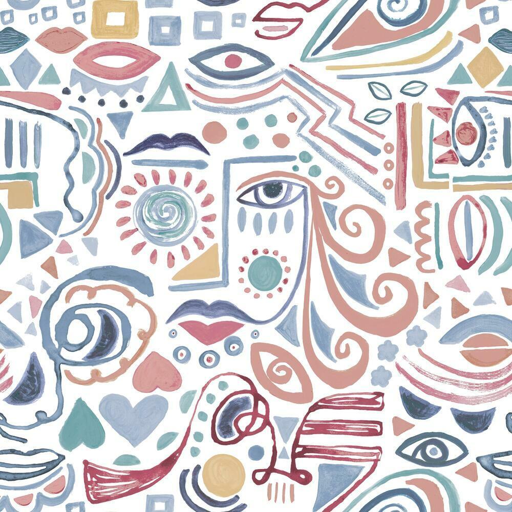 Mod Faces Peel & Stick Wallpaper Peel and Stick Wallpaper RoomMates Roll Pink 
