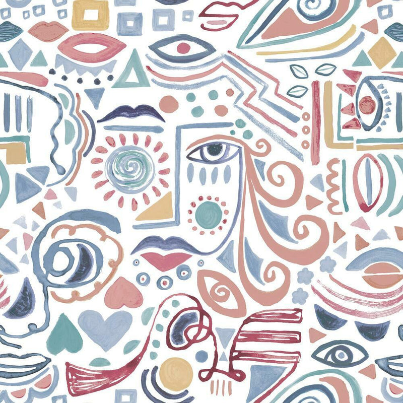 Mod Faces Peel & Stick Wallpaper Peel and Stick Wallpaper RoomMates Roll Pink 