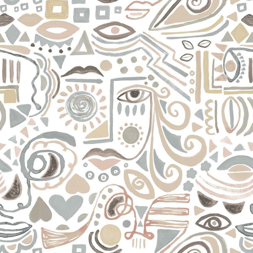 Mod Faces Peel & Stick Wallpaper Peel and Stick Wallpaper RoomMates Roll Grey 