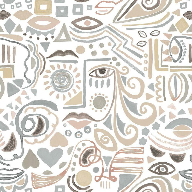 Mod Faces Peel & Stick Wallpaper Peel and Stick Wallpaper RoomMates Roll Grey 