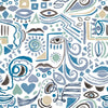 Mod Faces Peel & Stick Wallpaper Peel and Stick Wallpaper RoomMates Roll Blue 