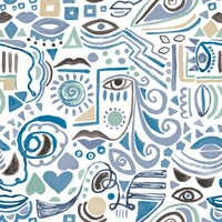 Mod Faces Peel & Stick Wallpaper Peel and Stick Wallpaper RoomMates Roll Blue 
