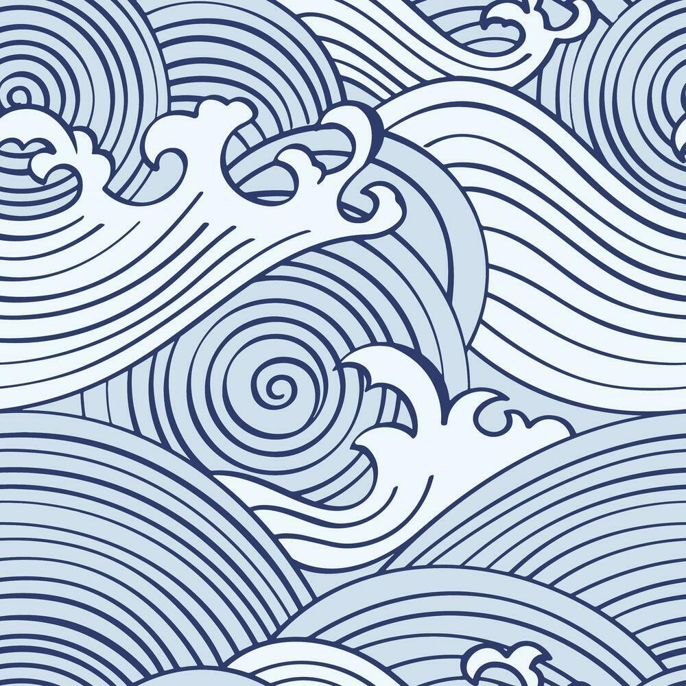 Asian Waves Peel & Stick Wallpaper Peel and Stick Wallpaper RoomMates Roll Blue 