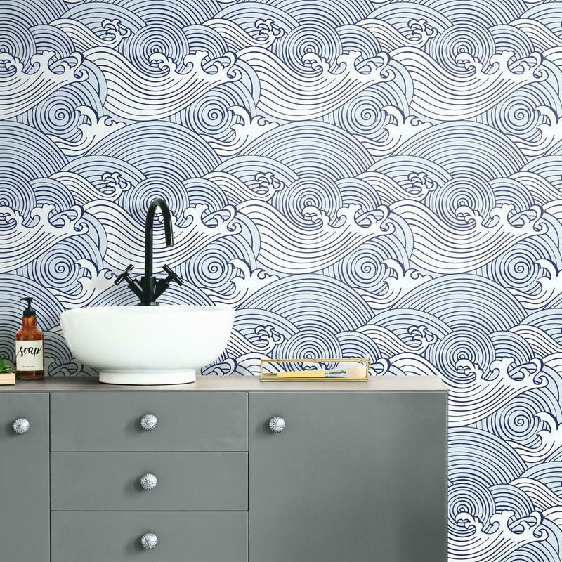 Asian Waves Peel & Stick Wallpaper Peel and Stick Wallpaper RoomMates   