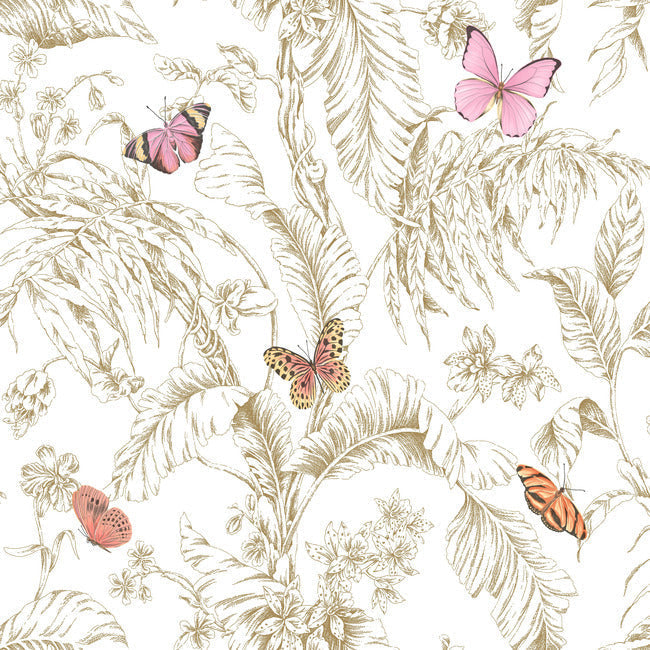 Butterfly Sketch Peel and Stick Wallpaper Peel and Stick Wallpaper RoomMates Roll Pink 