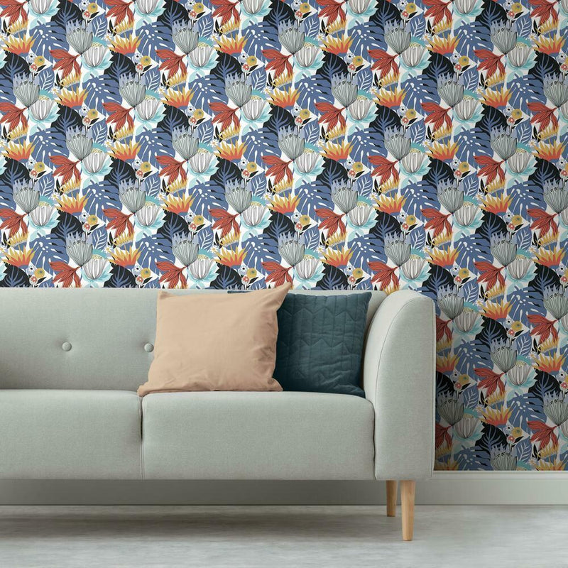 Retro Tropical Leaves Peel and Stick Wallpaper Peel and Stick Wallpaper RoomMates   