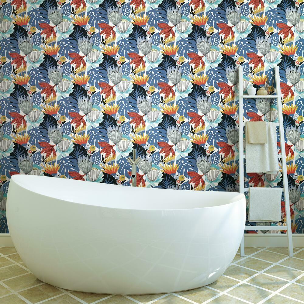 Retro Tropical Leaves Peel and Stick Wallpaper Peel and Stick Wallpaper RoomMates   