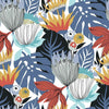 Retro Tropical Leaves Peel and Stick Wallpaper Peel and Stick Wallpaper RoomMates Roll Periwinkle 