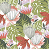 Retro Tropical Leaves Peel and Stick Wallpaper Peel and Stick Wallpaper RoomMates Roll Green 