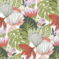 Retro Tropical Leaves Peel and Stick Wallpaper Peel and Stick Wallpaper RoomMates Roll Green 