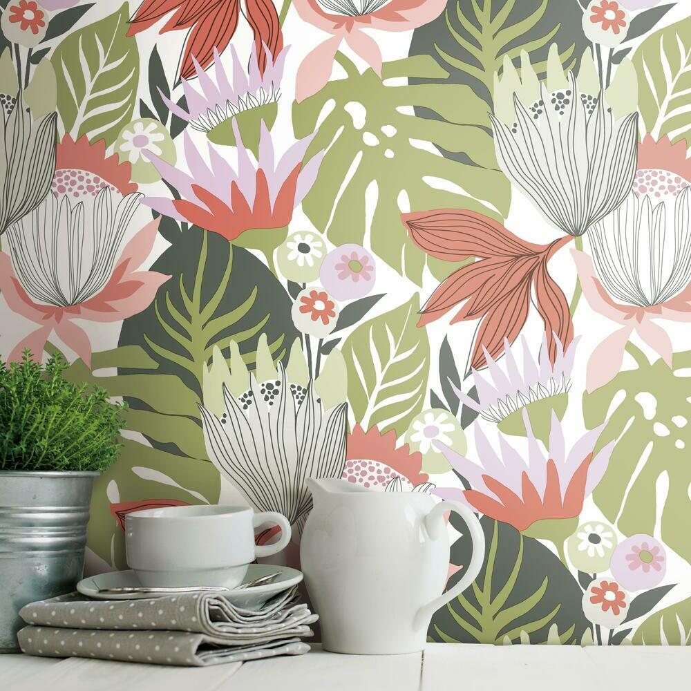 Retro Tropical Leaves Peel and Stick Wallpaper Peel and Stick Wallpaper RoomMates   