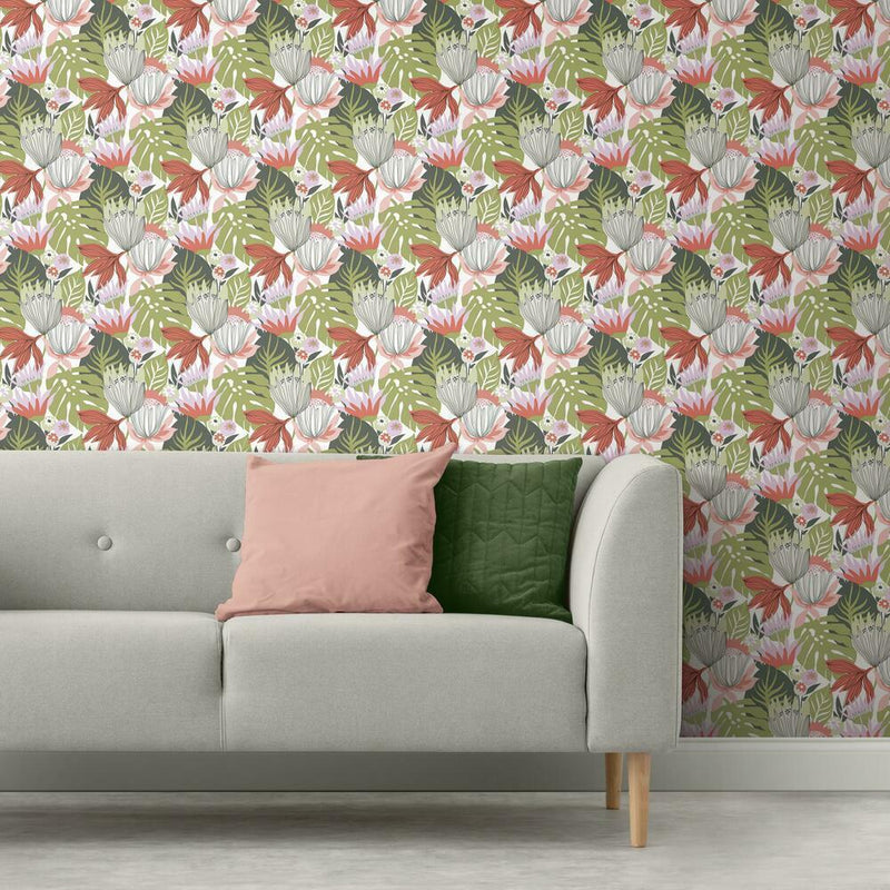 Retro Tropical Leaves Peel and Stick Wallpaper Peel and Stick Wallpaper RoomMates   
