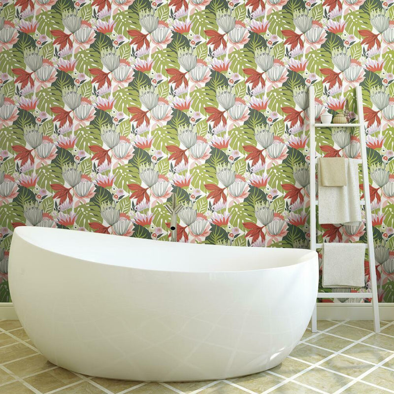 Retro Tropical Leaves Peel and Stick Wallpaper Peel and Stick Wallpaper RoomMates   