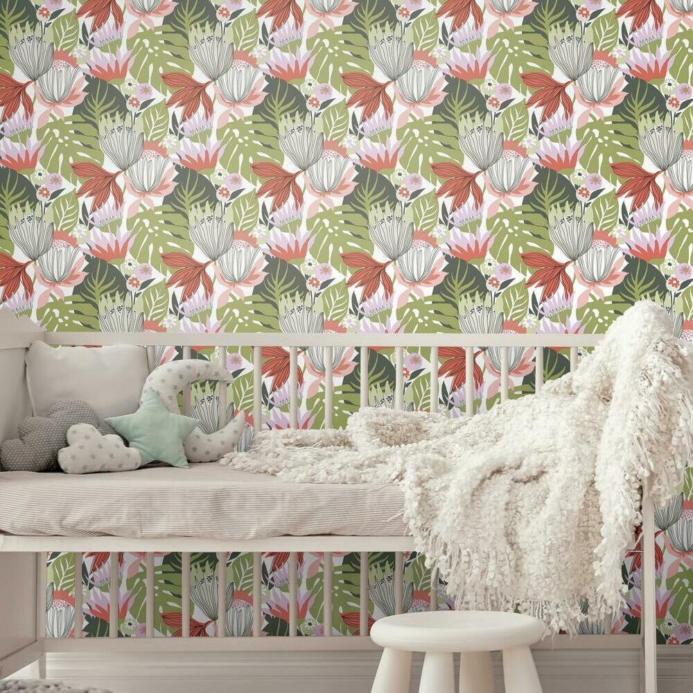 Retro Tropical Leaves Peel and Stick Wallpaper Peel and Stick Wallpaper RoomMates   