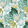 Retro Tropical Leaves Peel and Stick Wallpaper Peel and Stick Wallpaper RoomMates Roll Teal 