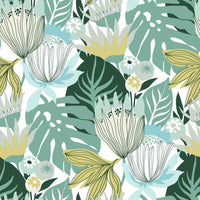 Retro Tropical Leaves Peel and Stick Wallpaper Peel and Stick Wallpaper RoomMates Roll Teal 