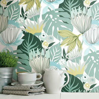 Retro Tropical Leaves Peel and Stick Wallpaper Peel and Stick Wallpaper RoomMates   