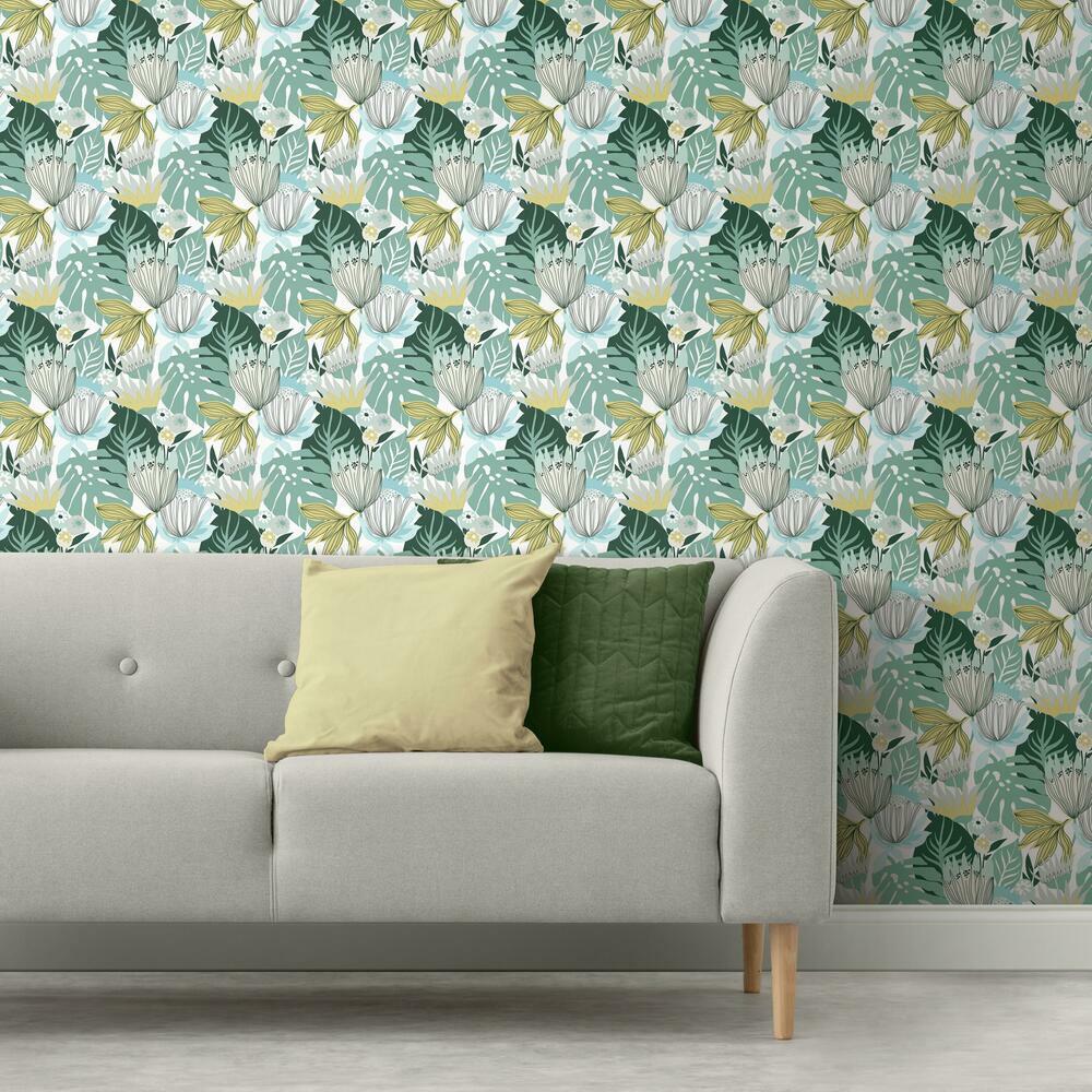 Retro Tropical Leaves Peel and Stick Wallpaper Peel and Stick Wallpaper RoomMates   