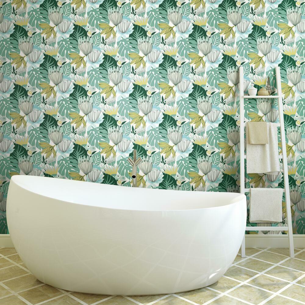 Retro Tropical Leaves Peel and Stick Wallpaper Peel and Stick Wallpaper RoomMates   