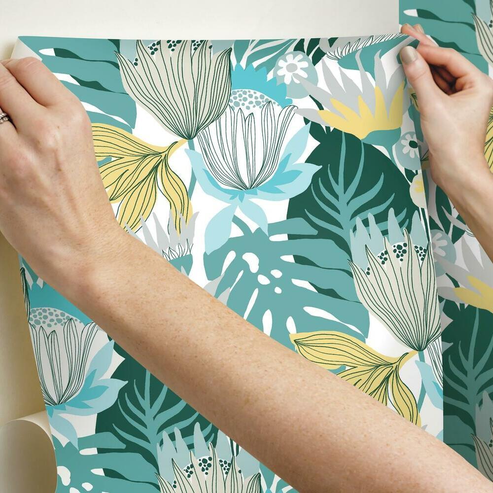 Retro Tropical Leaves Peel and Stick Wallpaper Peel and Stick Wallpaper RoomMates   