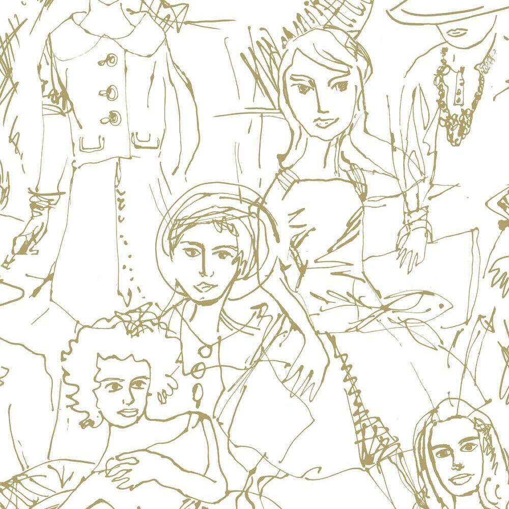 Vogue Sketches Peel and Stick Wallpaper Peel and Stick Wallpaper RoomMates Roll Gold 