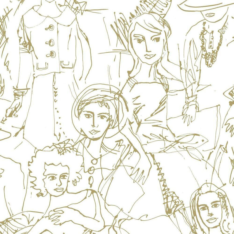 Vogue Sketches Peel and Stick Wallpaper Peel and Stick Wallpaper RoomMates Roll Gold 