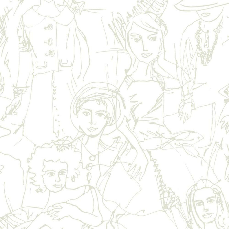 Vogue Sketches Peel and Stick Wallpaper Peel and Stick Wallpaper RoomMates Roll Taupe 