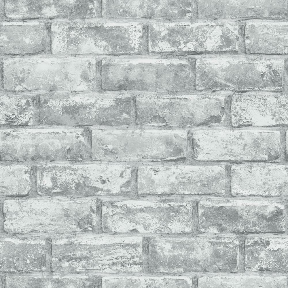 Brick Peel and Stick Wallpaper Peel and Stick Wallpaper RoomMates Roll Grey 