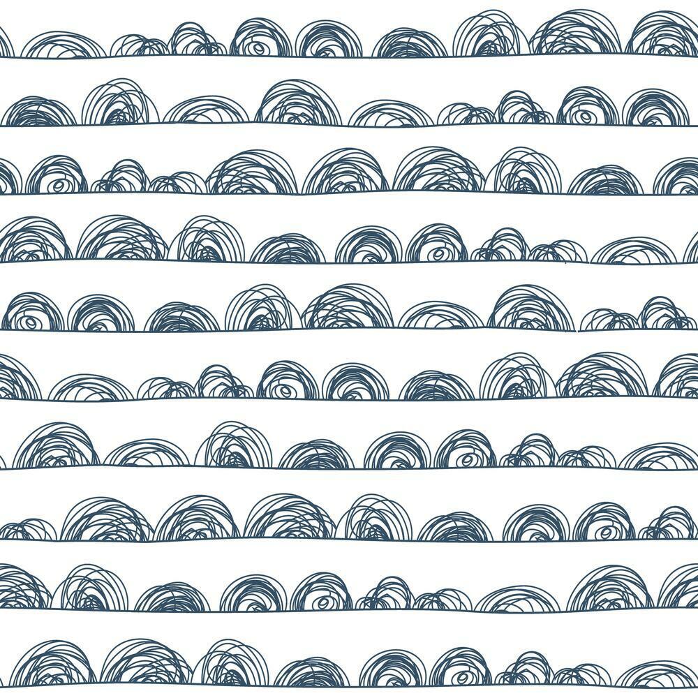 Doodle Scallop Peel and Stick Wallpaper Peel and Stick Wallpaper RoomMates Roll Indigo 
