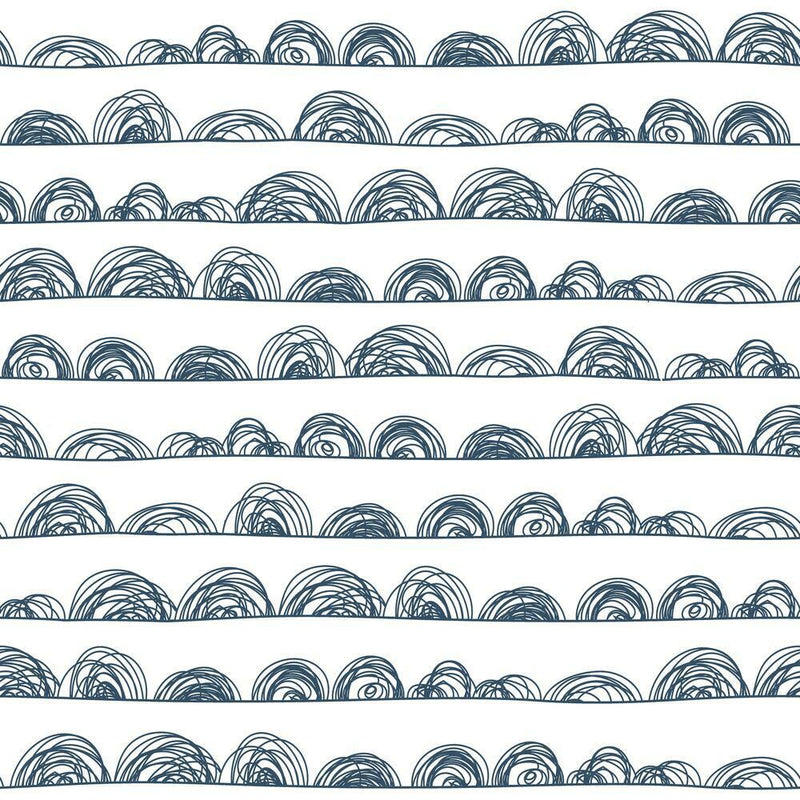 Doodle Scallop Peel and Stick Wallpaper Peel and Stick Wallpaper RoomMates Roll Indigo 