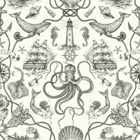 Deep Sea Toile Peel and Stick Wallpaper Peel and Stick Wallpaper RoomMates Roll Black 