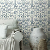 Deep Sea Toile Peel and Stick Wallpaper Peel and Stick Wallpaper RoomMates   