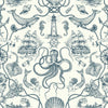 Deep Sea Toile Peel and Stick Wallpaper Peel and Stick Wallpaper RoomMates Roll Blue 