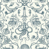 Deep Sea Toile Peel and Stick Wallpaper Peel and Stick Wallpaper RoomMates Roll Blue 