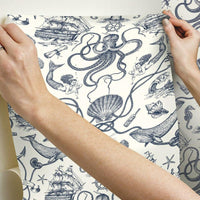Deep Sea Toile Peel and Stick Wallpaper Peel and Stick Wallpaper RoomMates   
