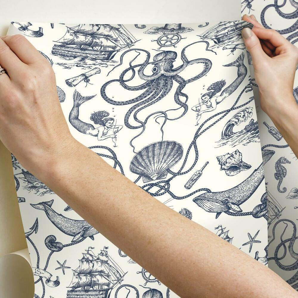 Deep Sea Toile Peel and Stick Wallpaper Peel and Stick Wallpaper RoomMates   