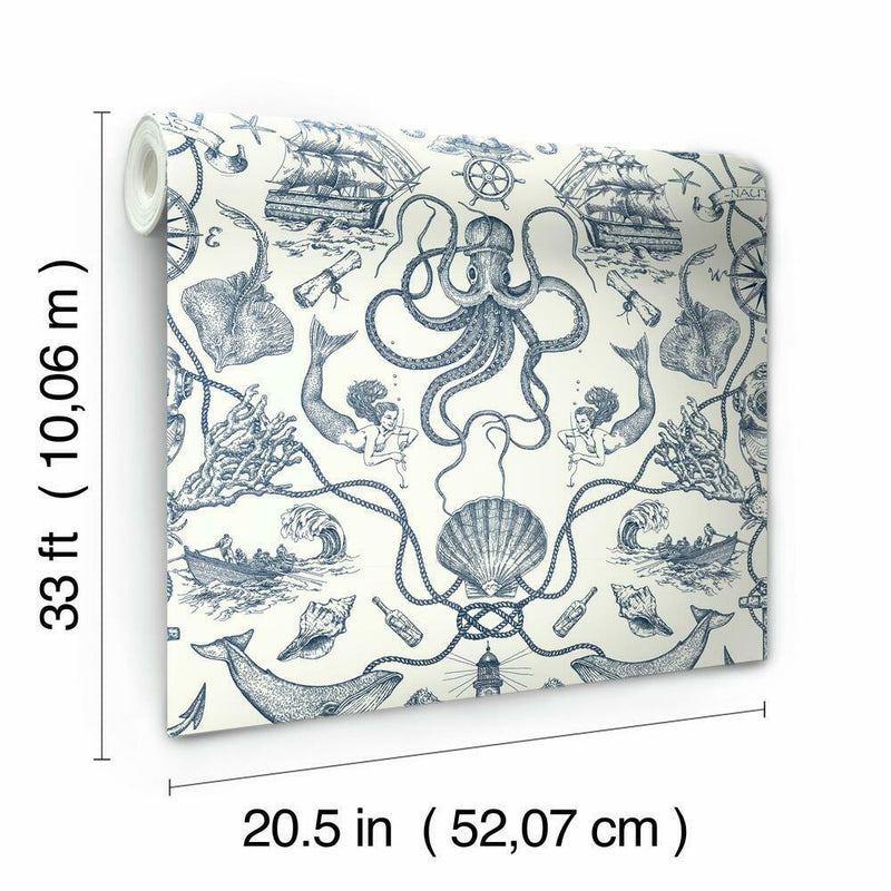 Deep Sea Toile Peel and Stick Wallpaper Peel and Stick Wallpaper RoomMates   
