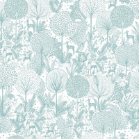 Forest Friends Peel & Stick Wallpaper Peel and Stick Wallpaper RoomMates Roll Teal 
