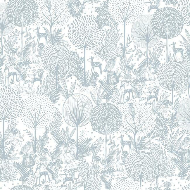 Forest Friends Peel & Stick Wallpaper Peel and Stick Wallpaper RoomMates Roll Blue 