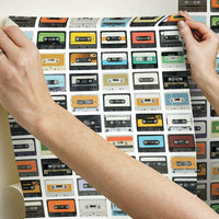 Retro Cassettes Peel & Stick Wallpaper Peel and Stick Wallpaper RoomMates   