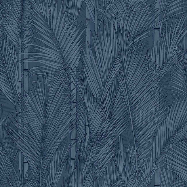 Swaying Fronds Peel & Stick Wallpaper Peel and Stick Wallpaper RoomMates Roll Navy 