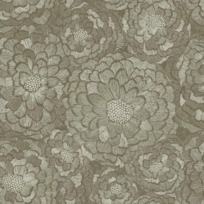 Zen Dahlia Peel & Stick Wallpaper Peel and Stick Wallpaper RoomMates Roll Brown 