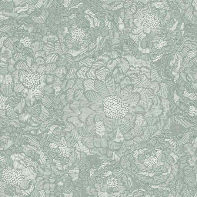 Zen Dahlia Peel & Stick Wallpaper Peel and Stick Wallpaper RoomMates Roll Green 