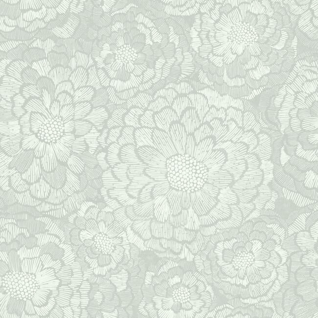 Zen Dahlia Peel & Stick Wallpaper Peel and Stick Wallpaper RoomMates Roll Grey/White 