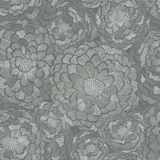 Zen Dahlia Peel & Stick Wallpaper Peel and Stick Wallpaper RoomMates Roll Grey 