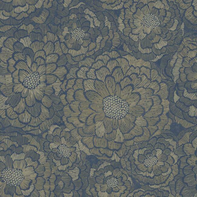 Zen Dahlia Peel & Stick Wallpaper Peel and Stick Wallpaper RoomMates Roll Blue 