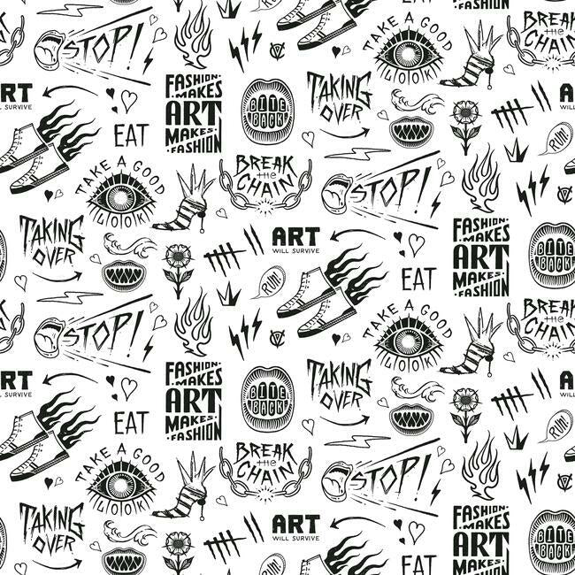 Disney Cruella Graffiti Peel & Stick Wallpaper Peel and Stick Wallpaper RoomMates Roll White 