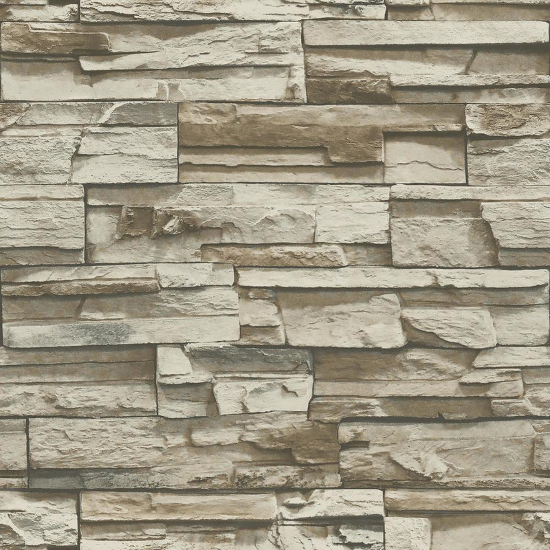 Stacked Stone Peel and Stick Wallpaper Peel and Stick Wallpaper RoomMates Roll Brown 